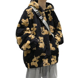 Loose Harajuku Kawaii Hoodies Fleece Bear Couple Hoodie Autumn Winter Thick Sweatshirts Oversized Pullover Casual