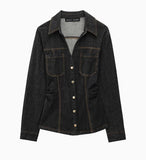 Fongt Women's Clothing INS Explosive Fashion Collar Line Decoration Double Pocket Loose And Easy To Catch The Cowboy