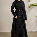 Fongt Light Luxury Elegant Dress Woman 2025 New High-End Hook Embroidery Splicing Mesh Yarn Large Swing Dress