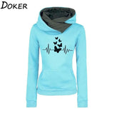 Hoodie Sweatshirts Winter Fashion Butterfly Embroidery Long Sleeve Plus Size Ladies Pullovers Warm Pocket Hooded