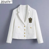 Women England Style Badge Patch Breasted Woolen Blazer Coat Vintage Long Sleeve Pockets Female Outerwear Chic Tops