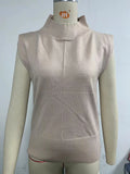 Fongt New Women's Solid Color Half High Neck Sleeveless Vest Fashion Simple Knit Loose-Outfit