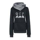 Women Autumn Winter Fashion Cat Prined Long Sleeve Oversized Pullovers Sweatshirt Vintage Warm Hooded Tops Ropa