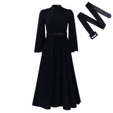 Fongt Women's Winter New Half-High Collar Long Sleeves To Close The Waist Temperament To Show Thin Swing Dress