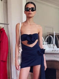 High-End Women's Sexy Hollow Bra Dress Temperament Flower Decoration Irregular Dress Dress Dress Dress Dress Dress