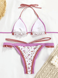 Patchwork Baroque Print Halter Bikini Set-Outfit