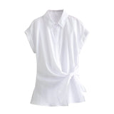 Spring Bow Tie Details Short-Sleeved Poplin Shirt Series 9479048-Outfit
