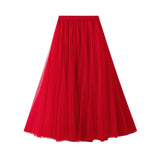 Fongt Long Yarn Skirt Half Dress Girl Autumn And Winter High Waist Long Net Yarn Skirt 100 Folding Skirt A Skirt Fairy Dress 8859