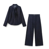 Fongt Women's Clothing INS Explosive Fashion Casual Bow With Denim Shirt + Jeans