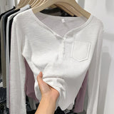 Design Sense Small Slim Solid Color Long-Sleeved T-Shirt Spring New Thin V-Collar White Bottomed