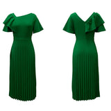 Fongt Women's Clothing 2025 Summer New Temperament To Close The Waist Thin Lotus Leaf Side Short-Sleeved Pressure Skirt Dress