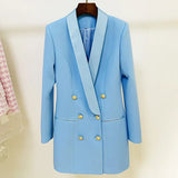 STREET Newest 2022 Designer Fashion Blazer Dress Women's Double Breasted Lion Buttons Shawl Collar Long