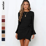 Fashion Autumn Small Horn Ruffled Long Sleeve Slim-fit Bow Elegant High-end