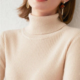 Turtleneck Slim Sweater Women Pullovers 2021 Autumn Thick Long Sleeve Basic All-match Tops Ladies Fashion Office