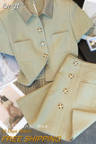 Fashion Lapel Elegant Short Sleeve Shirt Coat + High Waist A Line Mini Short Skirt Spring Women's Two Piece Skirt