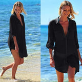 Fongt Wrinkled Two Pockets Of Beach Bikini Sunscreen Shirt, Beach Blouse (4