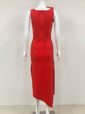 Red 3D Flower Cutout Rhinestone Midi Dress-Outfit