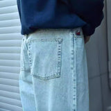 Year's Popular Style Y2K Street Boy Jeans Hip-Hop Cartoon Embroidered Blue Jeans-Outfit