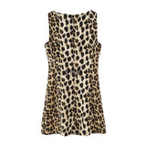 Fongt Summer New Women's Decoration Round Neckless Sleeves High-Waisted Animal Print Dress