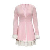 Fongt Spot 2023 Women's New Design Sexy V-Neck Flounce Stitching Fake Two Dresses-Outfit