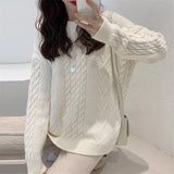 Fongt Thick Twist Pure Color Loose Sweater Female Autumn Dong New Round Collar Lazy Wind Sweater Jacket-Outfit
