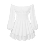 Summer Pleated Off-neck Long Sleeve Casual