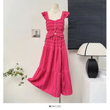 Fongt Tie Wearing A Female Spring Dress Holiday Style Short Flying Sleeve Slings Hoisted High-Waisted Skirt Suit