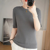 Fongt Collar Pit Bottom Shirt Women's New Slim Sweater Short Versatile Casual Sweater-Outfit