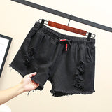 New Denim Shorts Casual Fashion Loose Solid Color Pocket High Waist Elastic Women's Clothing