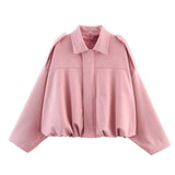 Fongt Women's ZA Summer New Shoulder Buckle Waist Bomber Jacket Three-Piece Set