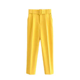 2024 New Pleated Multi-Color Harlan Pants Leisure Solid-Color Women's Pants Belt-Outfit