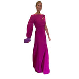 Fongt 2024 New Solid Color Fashion Diagonal Collar Rotator Sleeve Slim Temperament Dress-Outfit