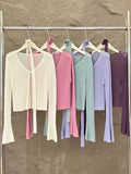 Fongt Xixi 2025 Spring And Summer New Korean Version Horn Sleeves Long-Sleeved Knitted Shirt Women's Sunscreen Shawl 25215