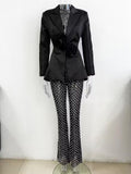 Fongt Spring And Summer New Hollow Nail Bead Three-Dimensional Flower Suit Pearl Brighten Mesh Trousers Set