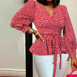 Deep V-Neck Leopard Print Belted Fashion