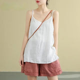 Women's Tank Top Loose Cotton Linen Spaghetti Strap Camis Solid V Neck Casual Fashion Black Summer Tops Vintage