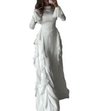 Fongt Women's Dress 2025 New Lace Horn Sleeves Fashion French Temperament Dress