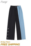 Jeans Women 2023 Korean Autumn All-match Loose Harajuku Female Chic Patchwork Casual High Waist Wide Leg Denim