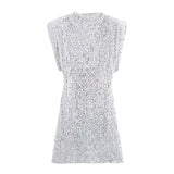 Fongt Women's Beads Dress Dress Sleeveless Party With Cushioned Shoulder Mini Dress Y2K