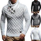Fongt Men's Autumn And Winter Wish Explosive Leather Buckle Turtleneck Knit Jumper Sweater