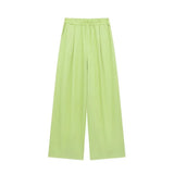 Fongt Summer New Women's Casual V-Neck Bow Tie And Suit Top Straight Trousers Set