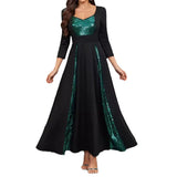 Fongt Solid-Colored Small V-Necked Brightlied Elegant Long-Sleeved A-Character Ladies