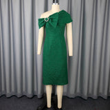 Fongt Sexy Bows Short-Sleeved Jab Dress Party Retro Elegant Body-Bendered Ass Dress
