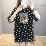 Daisy Gauze Spliced Pullovers Casual Female Clothing Fake Two Pieces Summer Korean Printed Commute Loose Midi T-shirt-Outfit