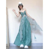 Fongt Tourism Wear Beautiful Small Suit Seaside Vacation Silk Slings Wide Leg Pants Two