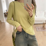 Mask T-Shirt Women's Spring And Autumn New Style With White Basic Solid Color Slim Stretch Bottom Blouse-Outfit