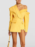 Blazers Women Lapel Long Sleeve Off Shoulder Patchwork Button Solid Blazer Female Spring 2023 Style-Outfit