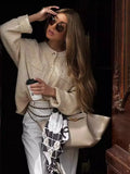 New Autumn / Winter Loose Casual All False Pocket Round Collar Sweater Button Cardigan Women's Wear-Outfit