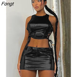 Baddie 2 Piece Sets Women Outfit 2023 Crop Top And Mini Skirt Set Y2K Sexy Night Club Rave Outfit Bandage Matching
