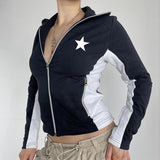Contrast Star Print Zip Up Jacket-Outfit